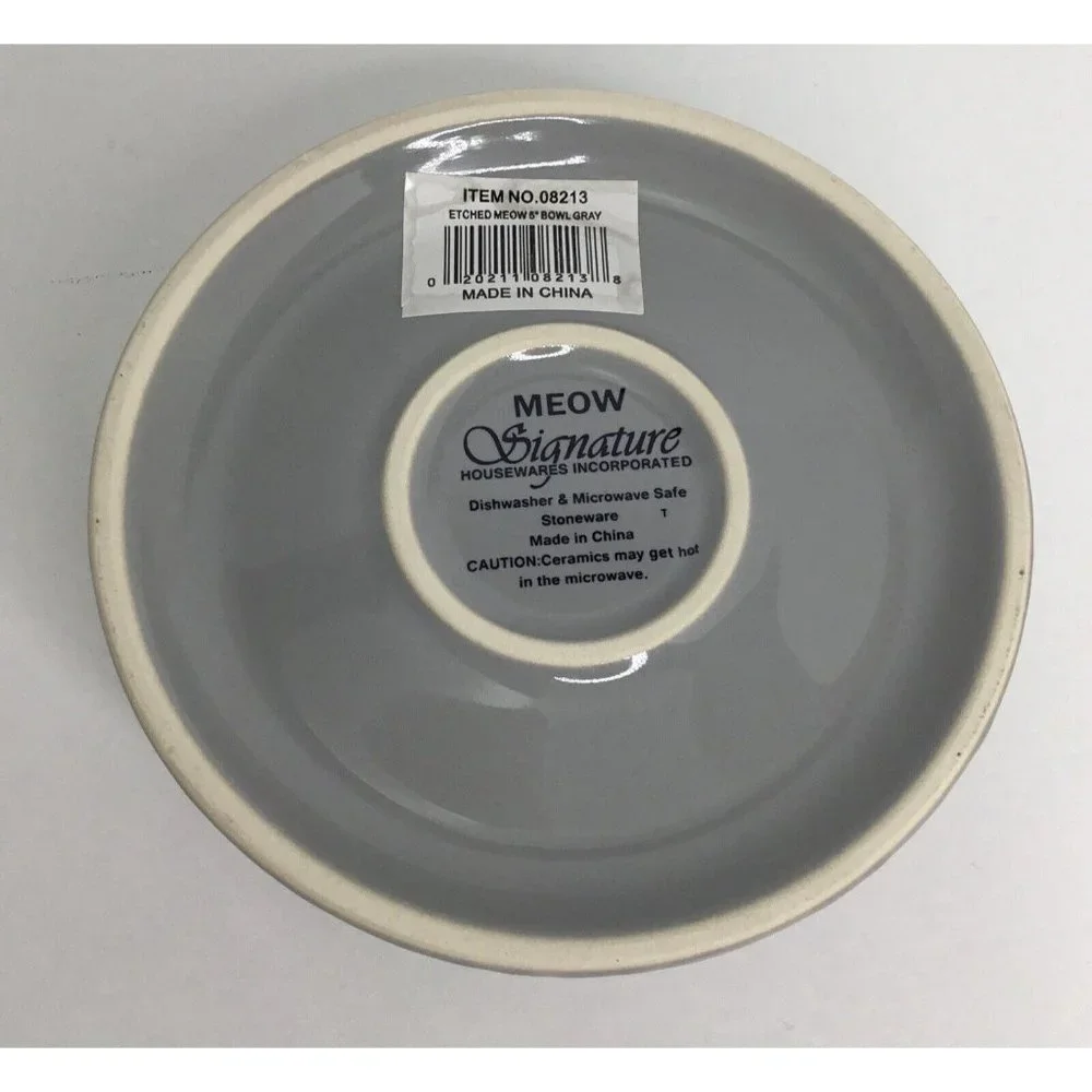 MEOW Pet Bowl 4.5 X 2” Gray Food Water Cat Kitty Signature Stoneware New